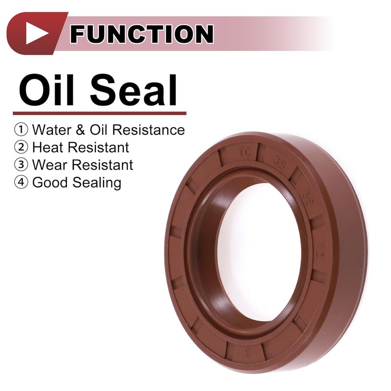 HEROFFIX Universal Oil Seal TC Seal Ring Rotary Shaft Seal 35x56x12mm High Pressure FKM Rubber Brown 2 Pcs - Image 3